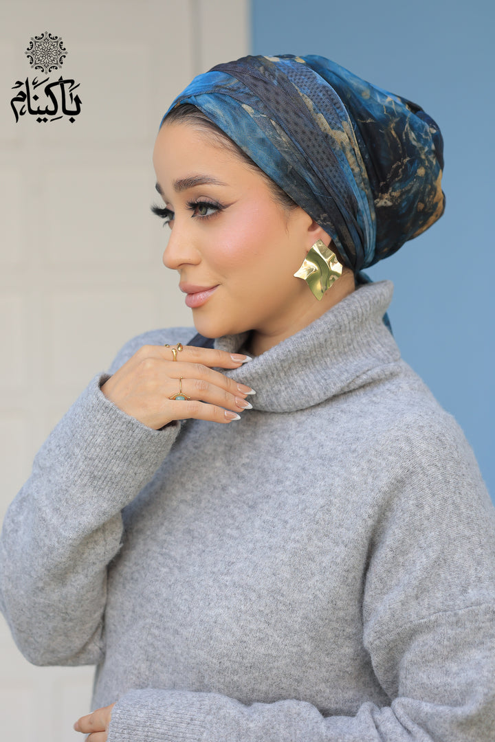 Bluish Tulle Turban
