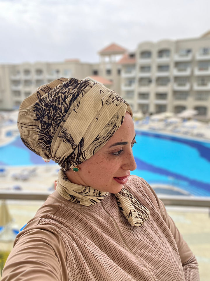 Pleated Abstract Cotton Turban