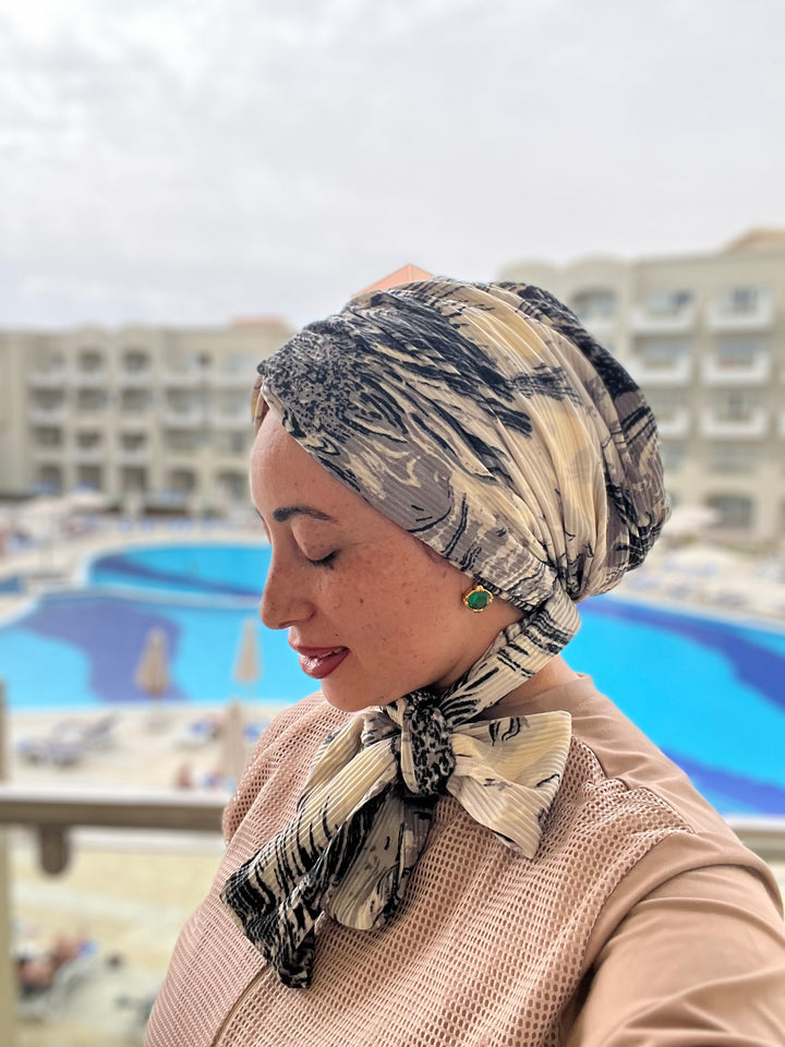 Pleated Abstract Cotton Turban