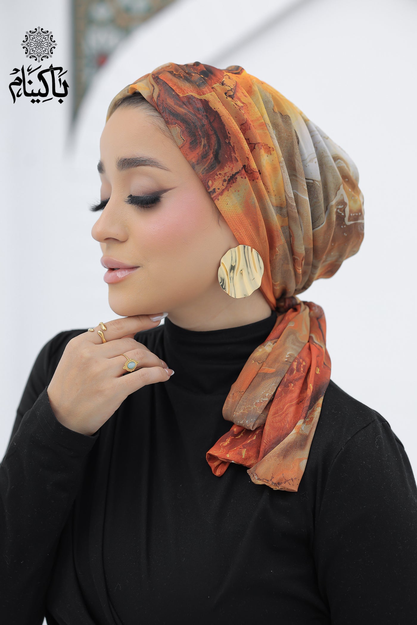 Mustard Marble Tulle Turban