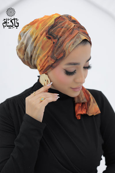 Mustard Marble Tulle Turban