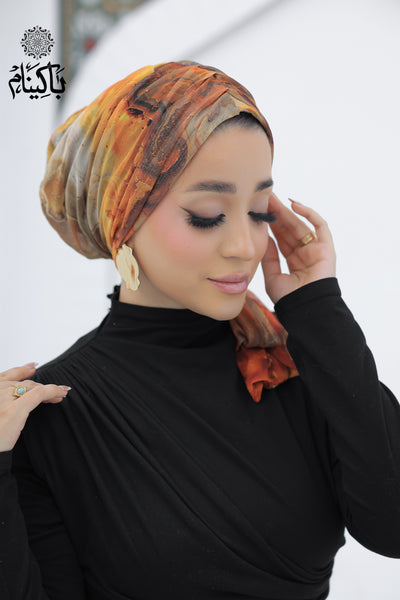 Mustard Marble Tulle Turban
