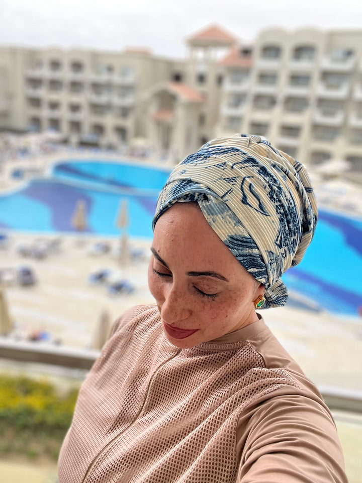 Pleated Abstract Cotton Turban