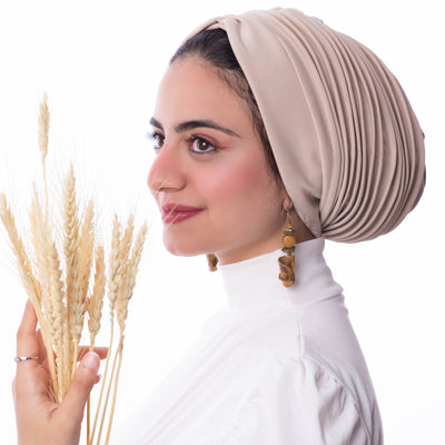 Beige Self drapped Turban