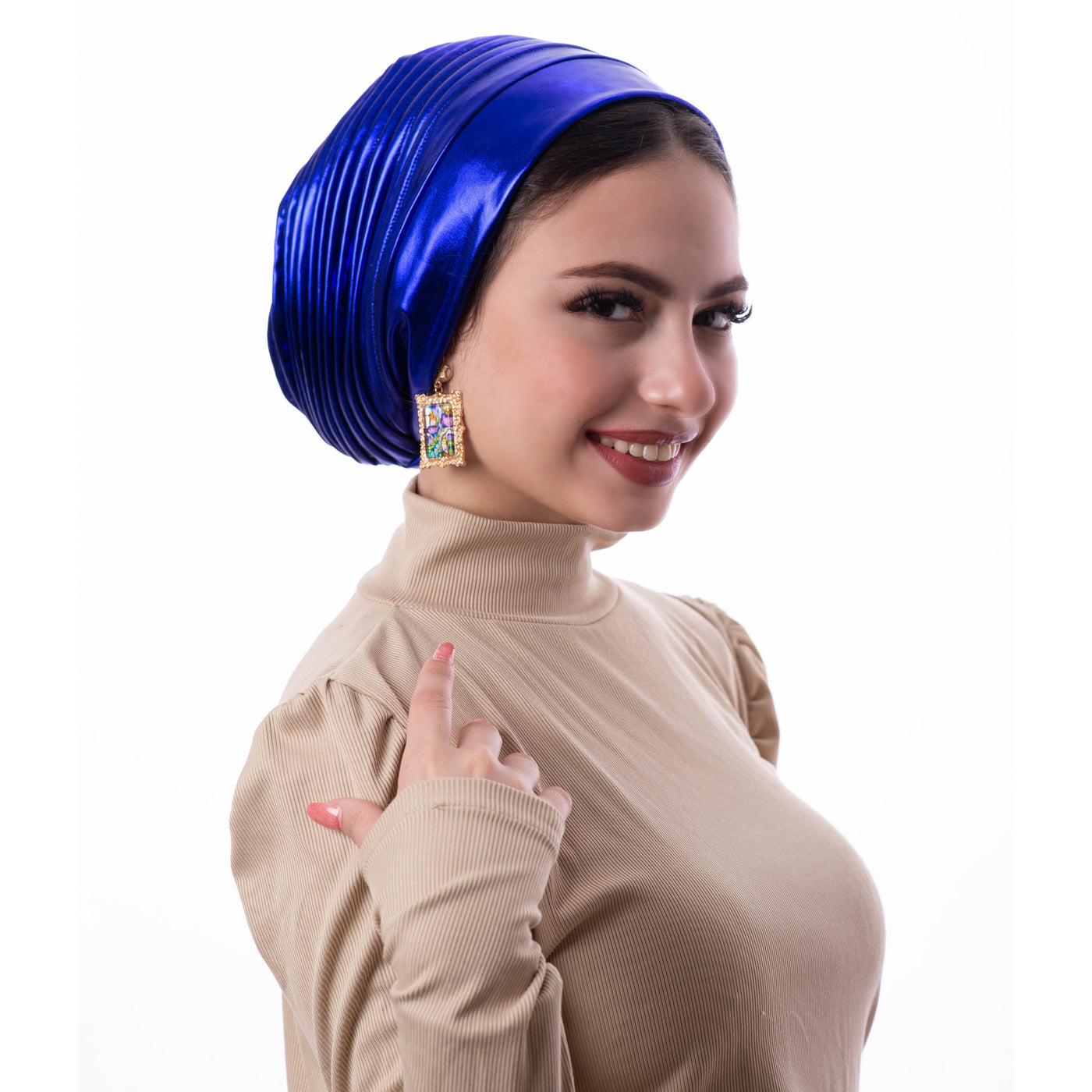 Royal Blue Self drapped Turban