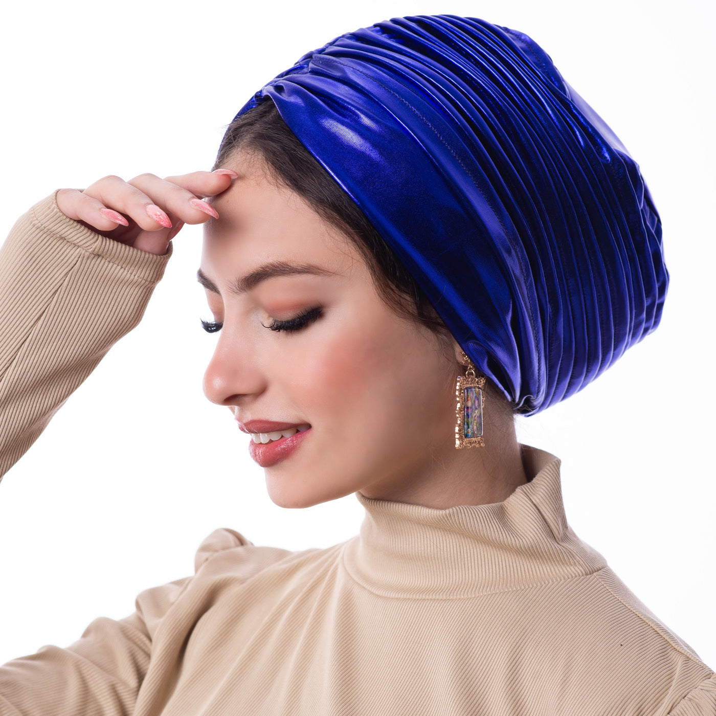 Royal Blue Self drapped Turban