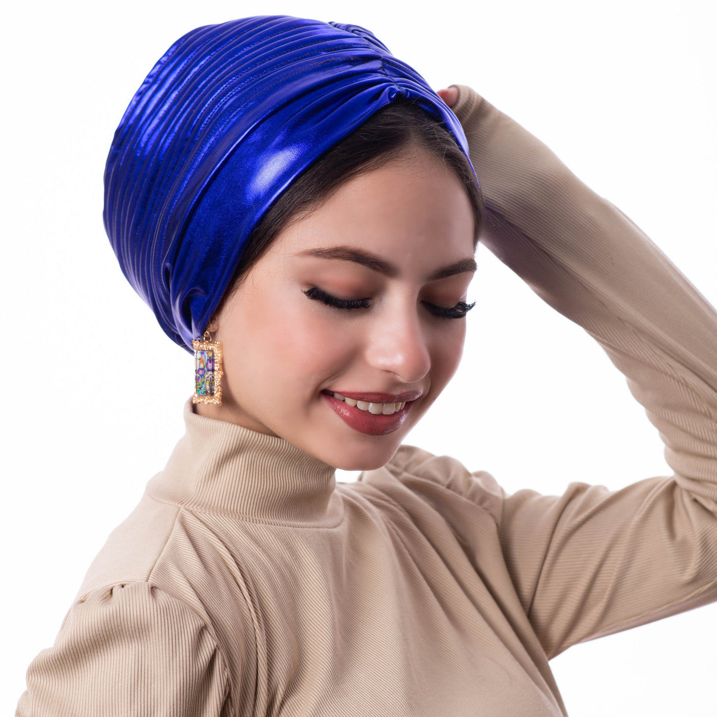 Royal Blue Self drapped Turban