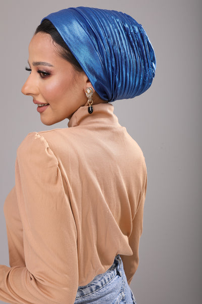 Metallic Blue Self Drapped Turban